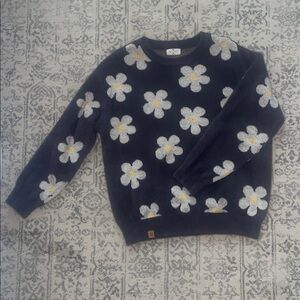 Simply Southern Grayish Navy and White Fuzzy Daisy Sweater - Size M